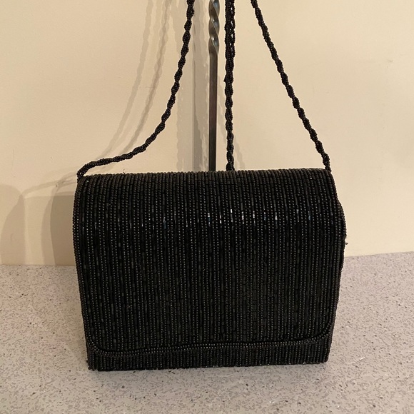 Vintage black beaded evening bag clutch purse box - Picture 2 of 10